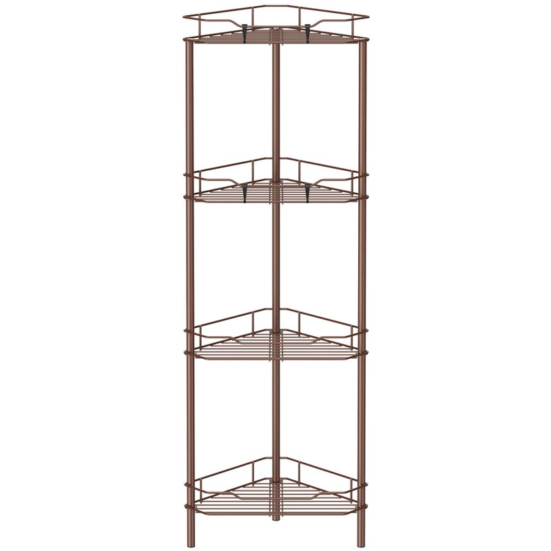 HuggieGems 4 Tier Floor Standing Corner Shower Caddy Organizer Shelf with Hooks, Bathroom Shelves Stand Rack, Coffee - Image 1